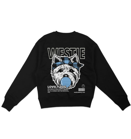 Bubble Gum Westie (blau) - Organic Oversize Sweatshirt - Multitalenty
