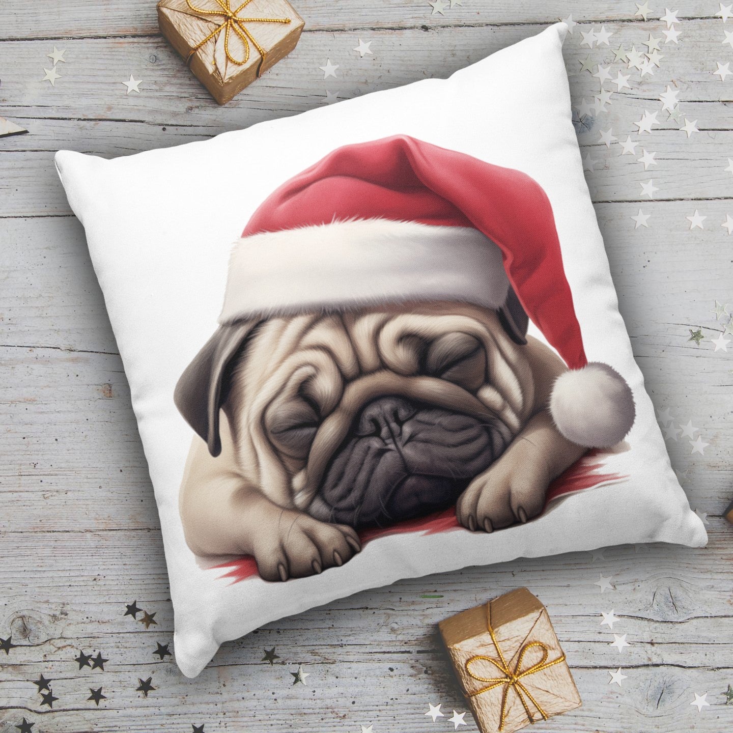 X-mas Mops - Kissen 40x40cm