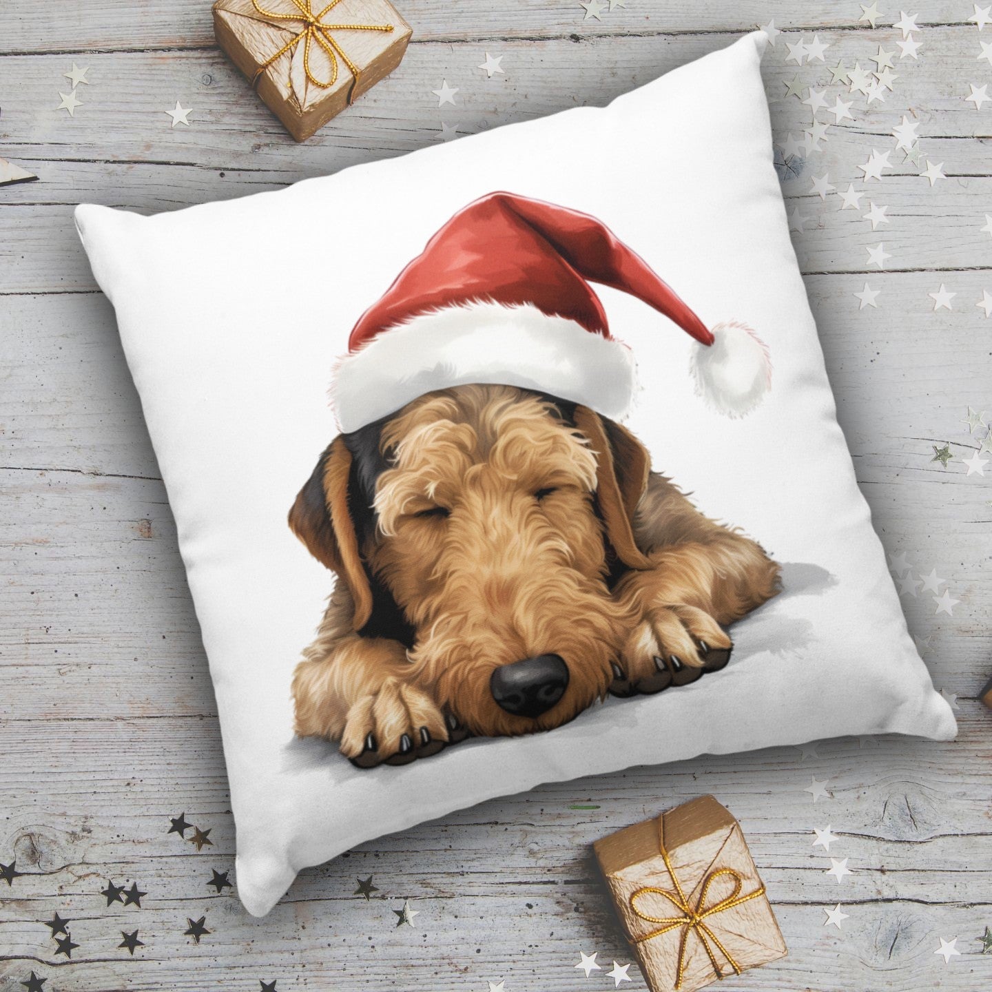 X-mas Airedale Terrier - Kissen 40x40cm