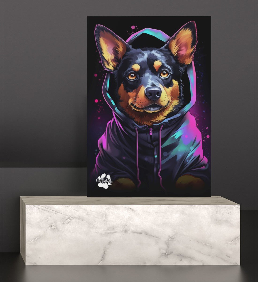 Australian Kelpie mit Kapuze - Leinwand 30x45cm - Multitalenty