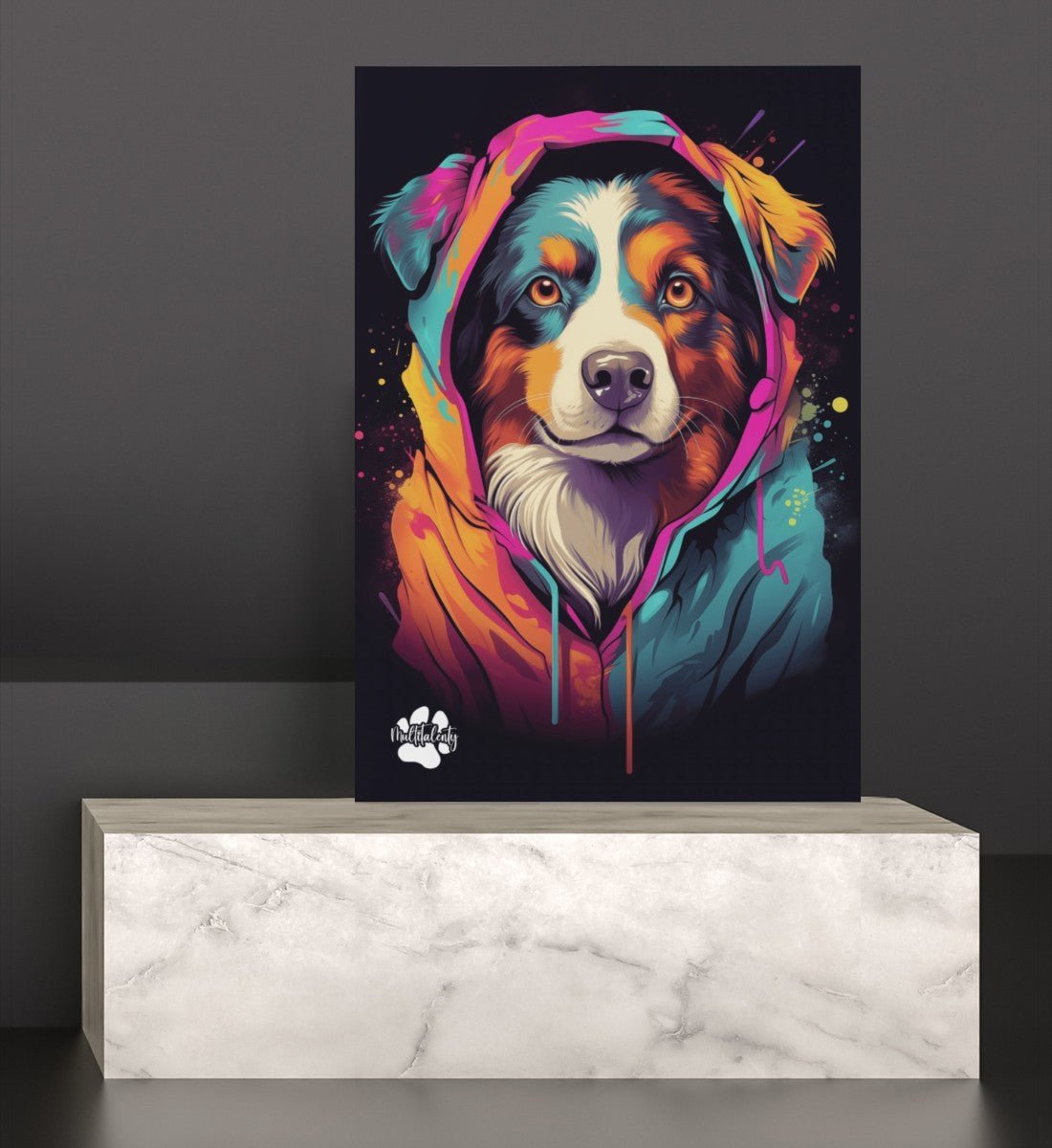 Australian Shepherd mit Kapuze - Leinwand 30x45cm - Multitalenty