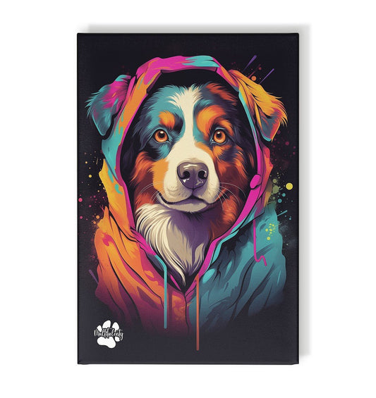 Australian Shepherd mit Kapuze - Leinwand 30x45cm - Multitalenty