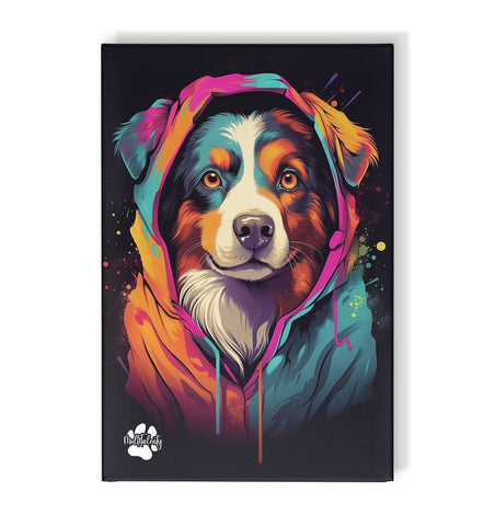 Australian Shepherd mit Kapuze - Leinwand 30x45cm - Multitalenty