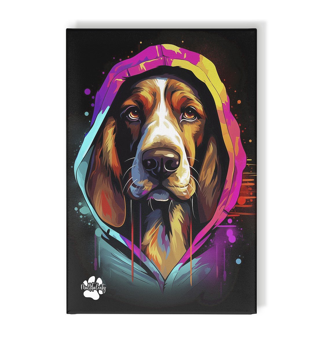 Basset Hound mit Kapuze - Leinwand 30x45cm - Multitalenty