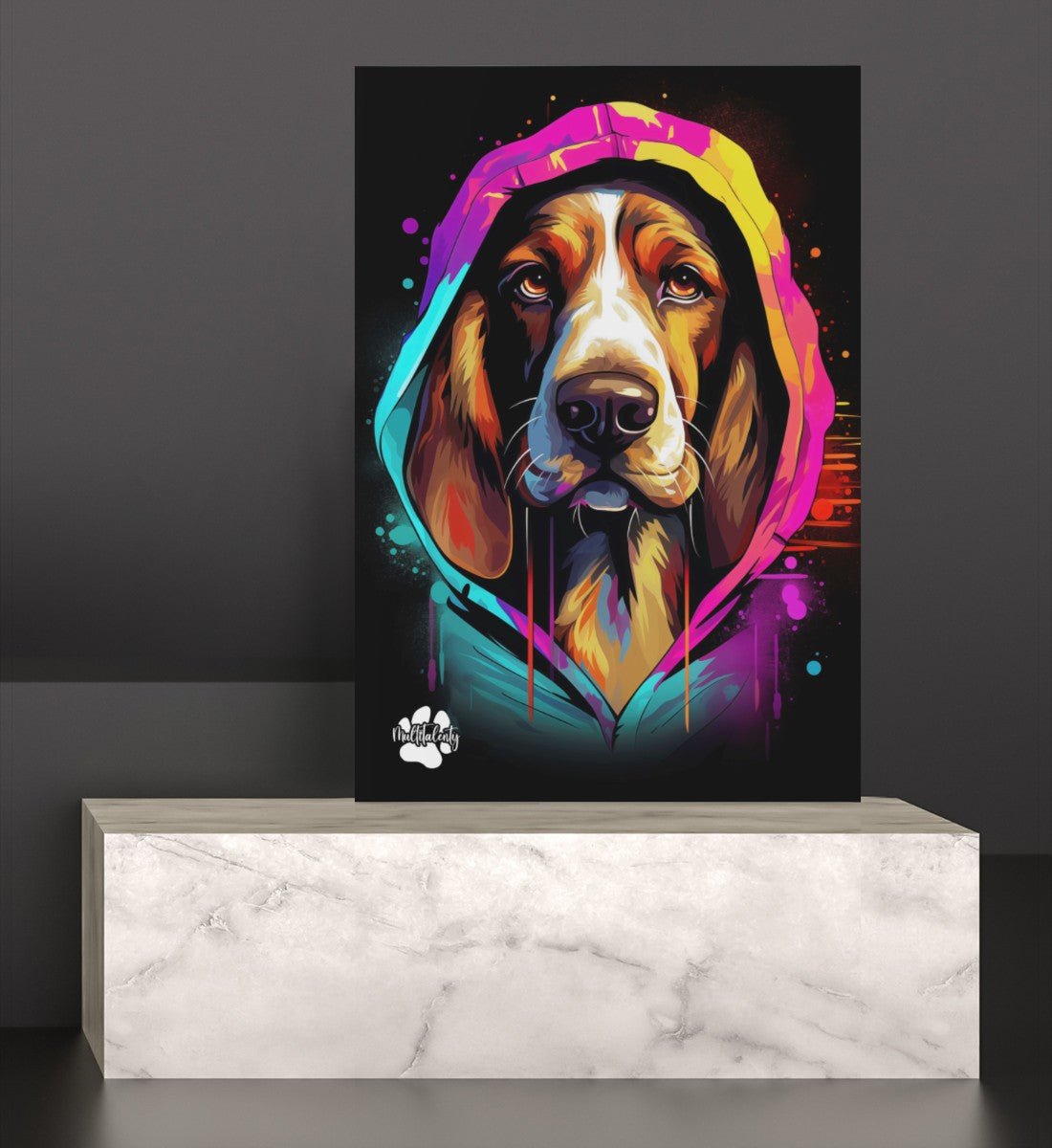 Basset Hound mit Kapuze - Leinwand 30x45cm - Multitalenty