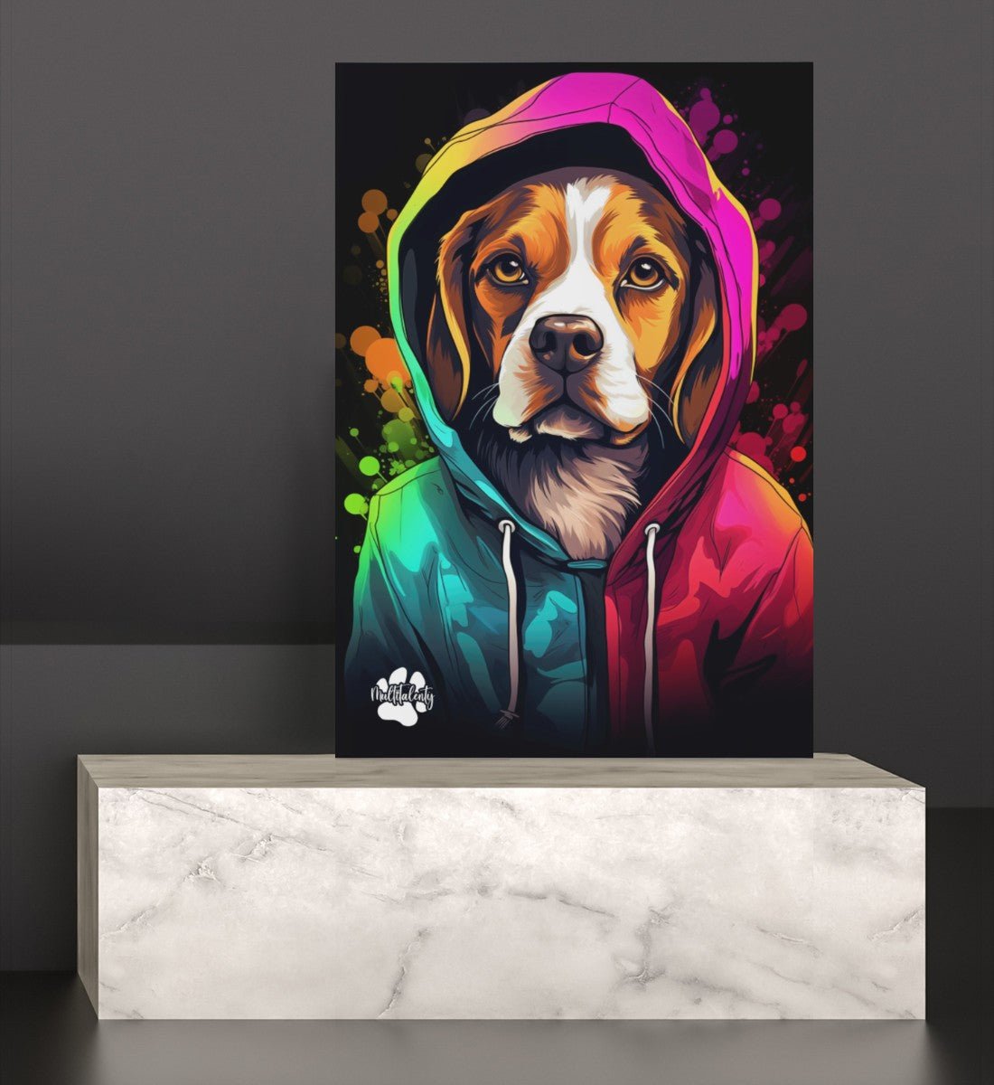 Beagle mit Kapuze - Leinwand 30x45cm - Multitalenty