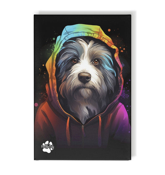 Bearded Collie mit Kapuze - Leinwand 30x45cm - Multitalenty