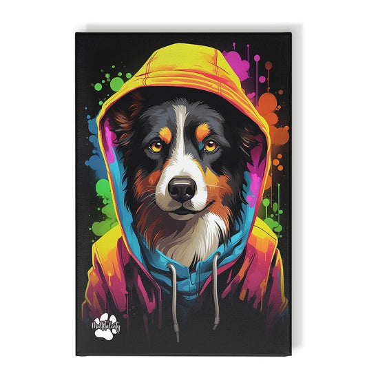 Border Collie black tri mit Kapuze - Leinwand 30x45cm - Multitalenty