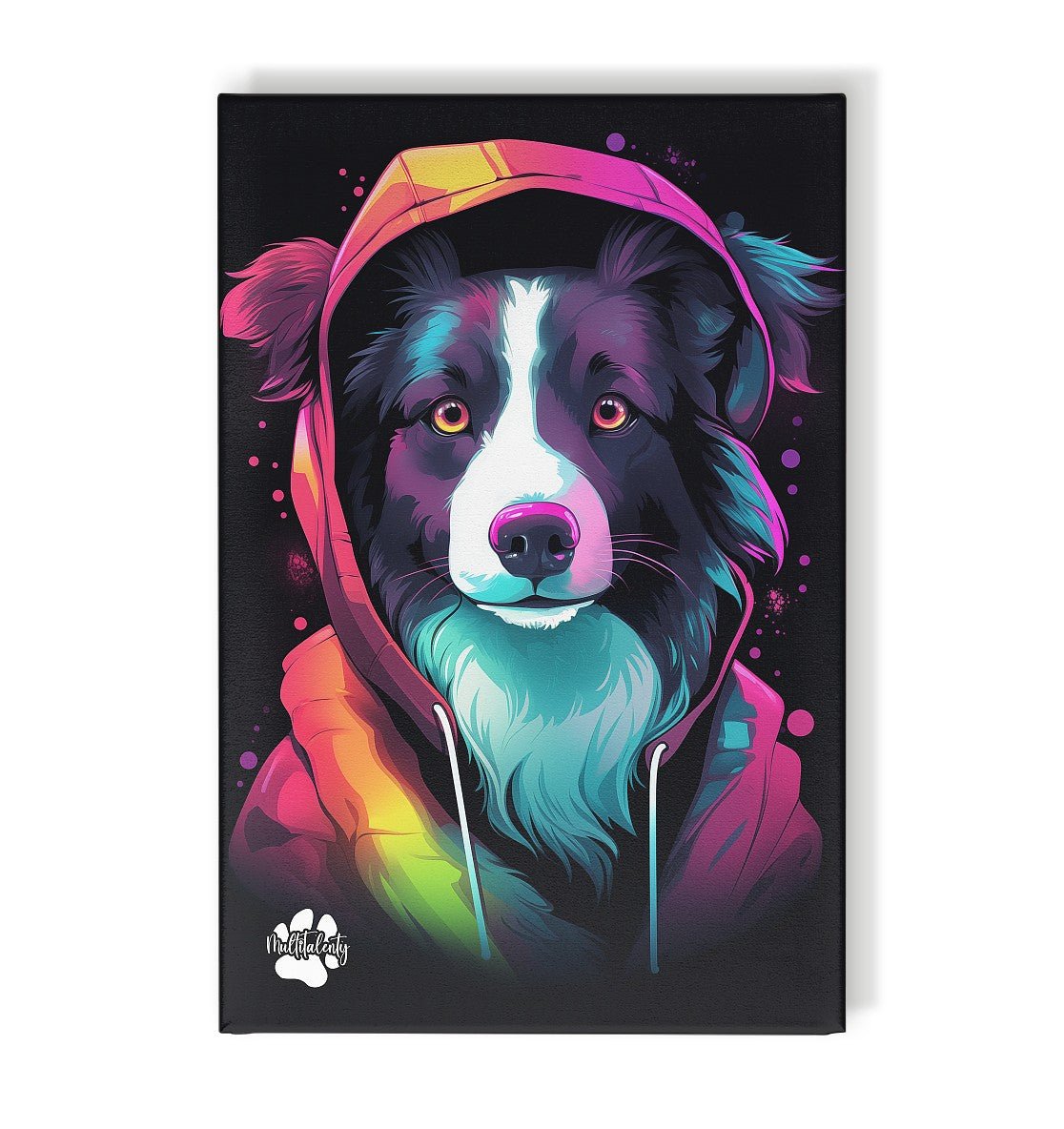 Border Collie mit Kapuze - Leinwand 30x45cm - Multitalenty