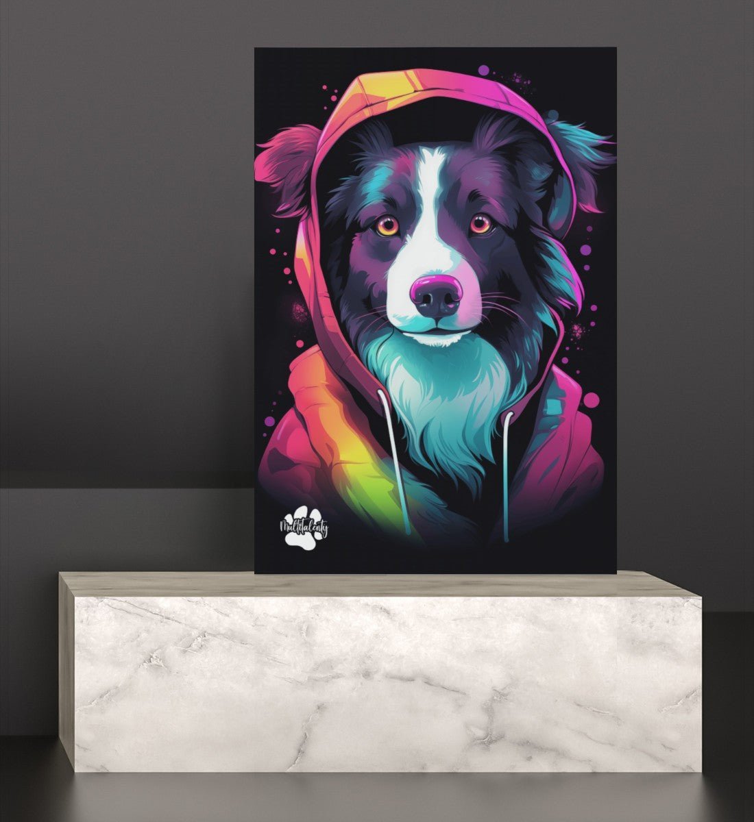 Border Collie mit Kapuze - Leinwand 30x45cm - Multitalenty