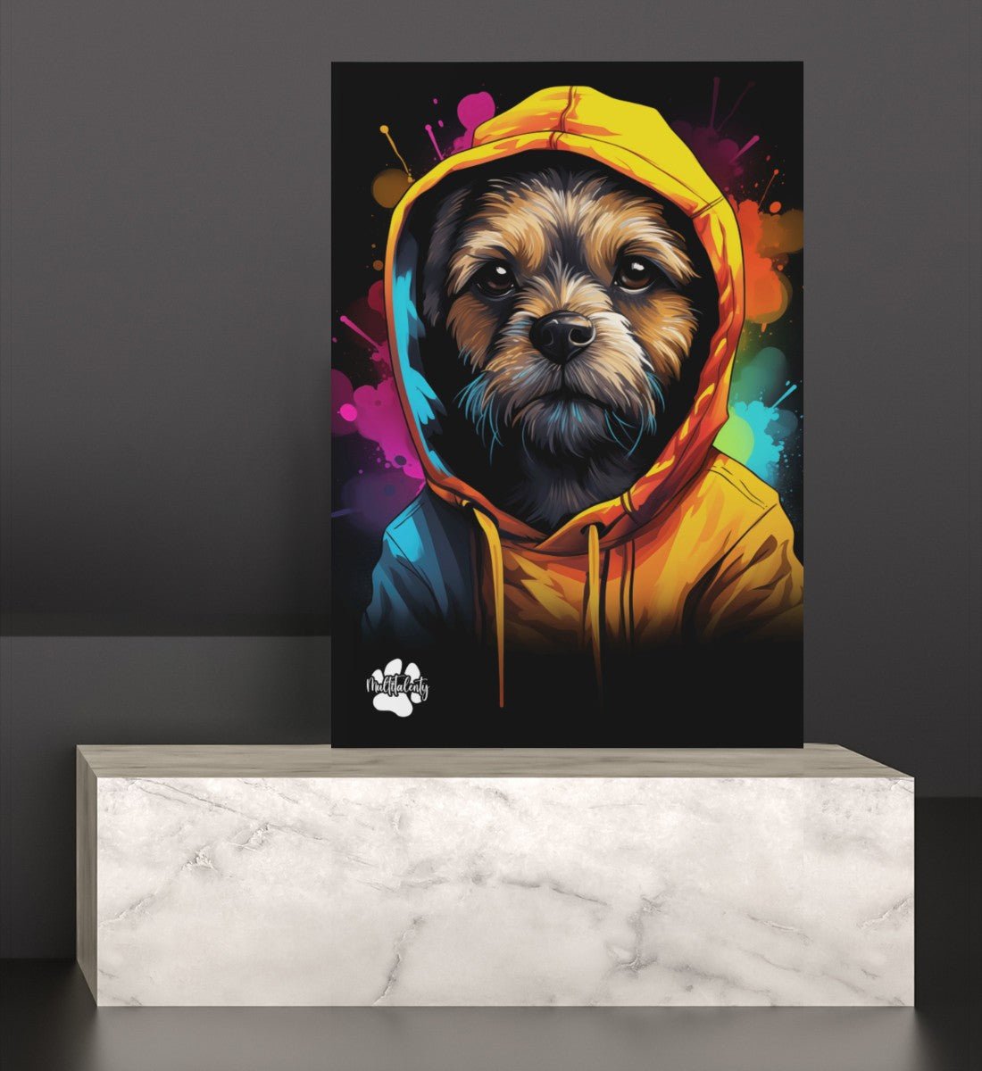 Border Terrier mit Kapuze - Leinwand 30x45cm - Multitalenty