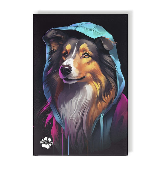 Collie mit Kapuze - Leinwand 30x45cm - Multitalenty