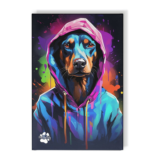 Dobermann mit Kapuze - Leinwand 30x45cm - Multitalenty