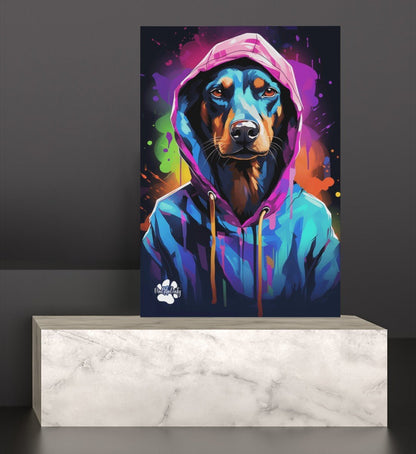 Dobermann mit Kapuze - Leinwand 30x45cm - Multitalenty