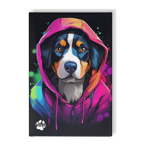 Entlebucher Sennenhund mit Kapuze - Leinwand 30x45cm - Multitalenty