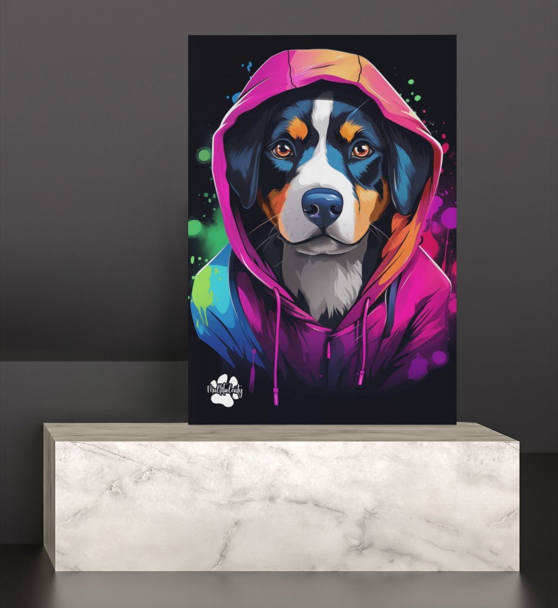 Entlebucher Sennenhund mit Kapuze - Leinwand 30x45cm - Multitalenty