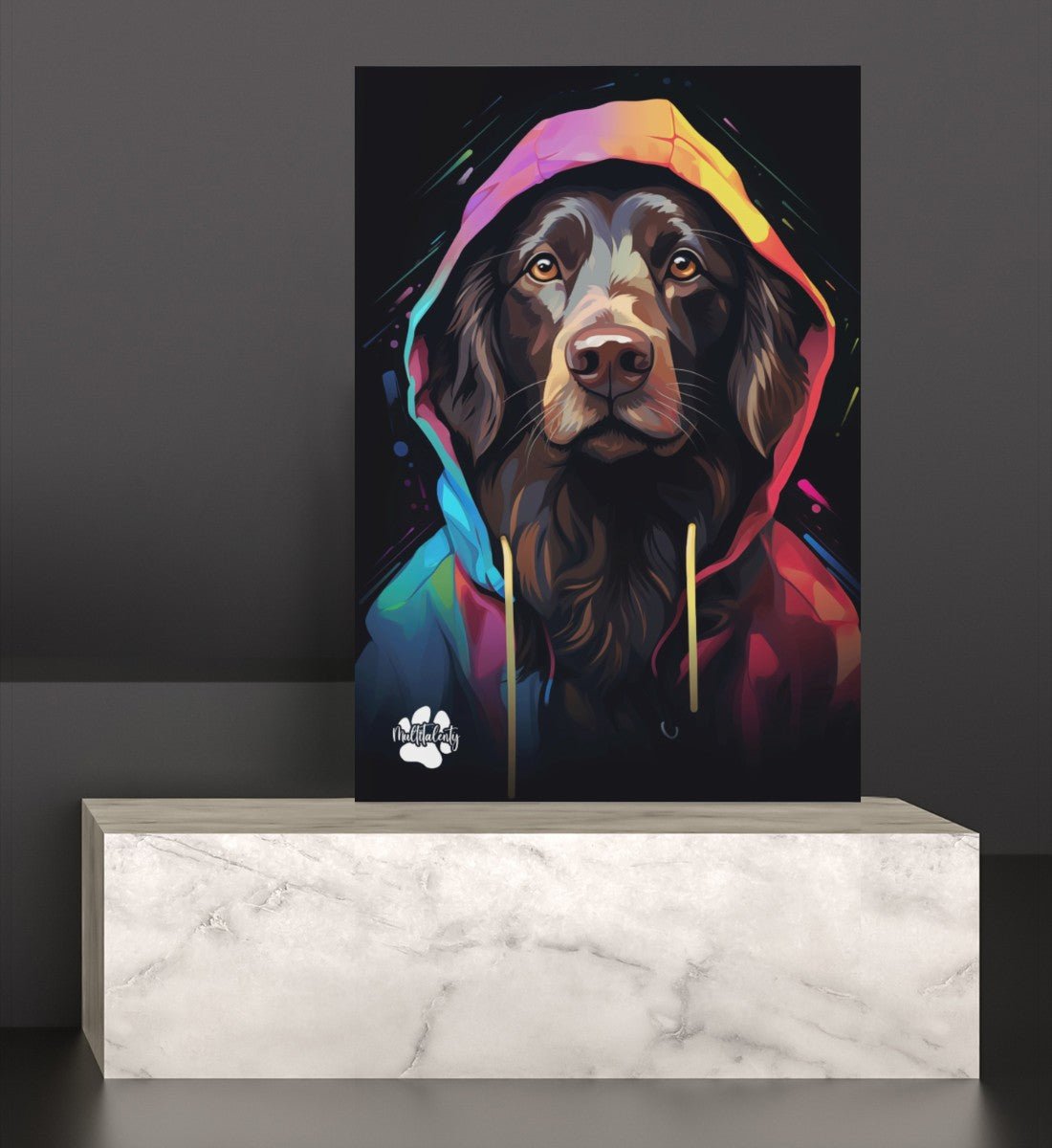 Flat Coated Retriever mit Kapuze - Leinwand 30x45cm - Multitalenty