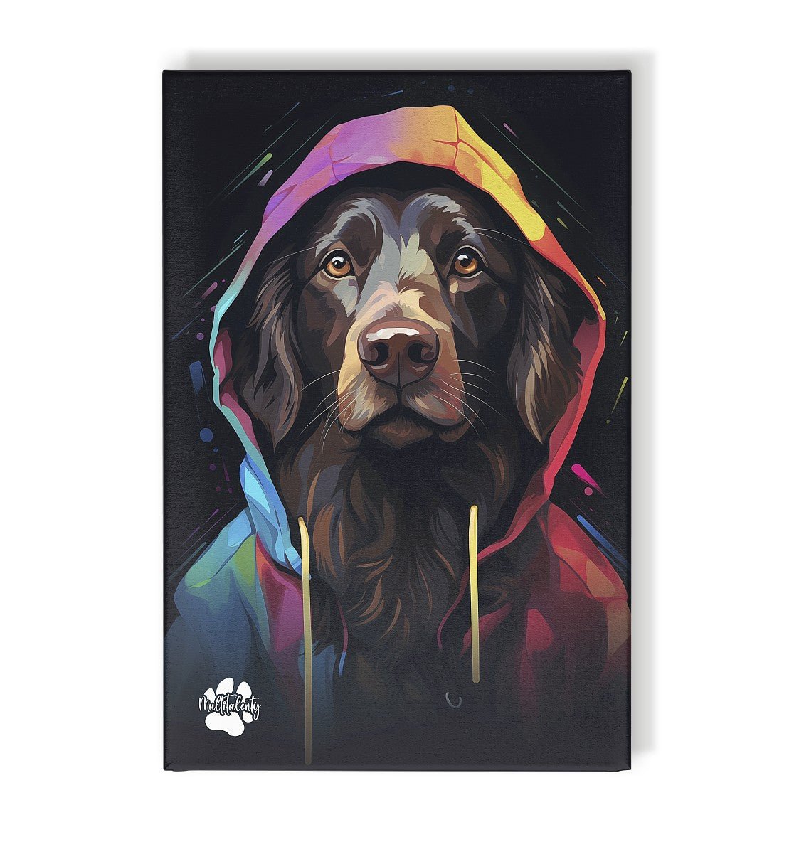 Flat Coated Retriever mit Kapuze - Leinwand 30x45cm - Multitalenty