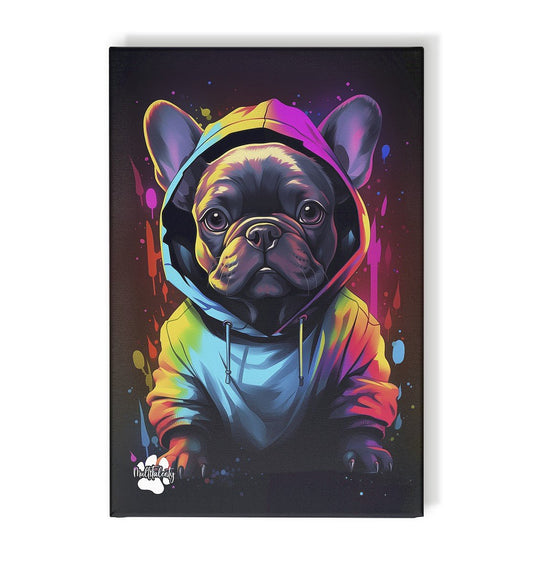 Französische Bulldogge mit Kapuze - Leinwand 30x45cm - Multitalenty