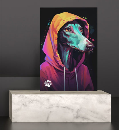 Galgo Español mit Kapuze - Leinwand 30x45cm - Multitalenty