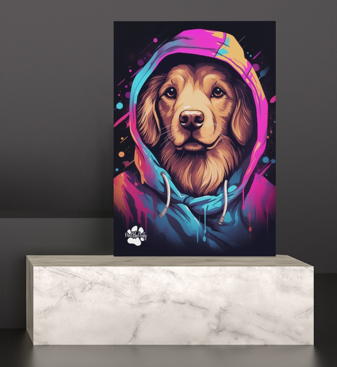 Golden Retriever mit Kapuze - Leinwand 30x45cm - Multitalenty