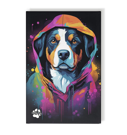 Großer Schweizer Sennenhund mit Kapuze - Leinwand 30x45cm - Multitalenty