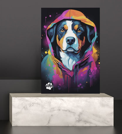 Großer Schweizer Sennenhund mit Kapuze - Leinwand 30x45cm - Multitalenty