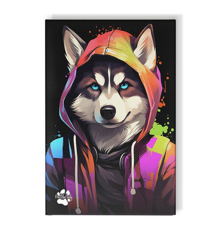 Husky mit Kapuze - Leinwand 30x45cm - Multitalenty