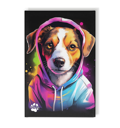 Jack Russell mit Kapuze - Leinwand 30x45cm - Multitalenty