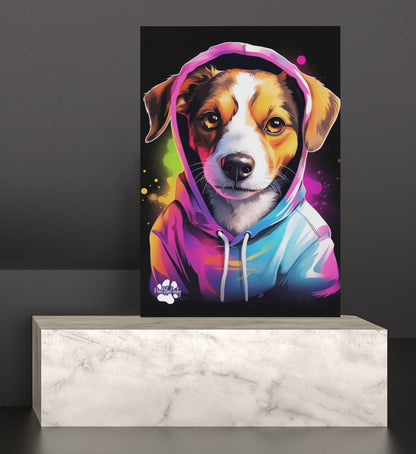 Jack Russell mit Kapuze - Leinwand 30x45cm - Multitalenty