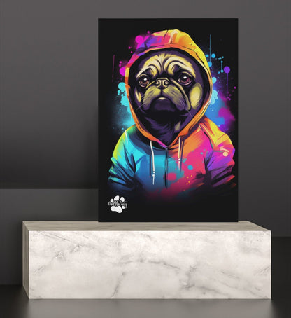 Mops mit Kapuze - Leinwand 30x45cm - Multitalenty