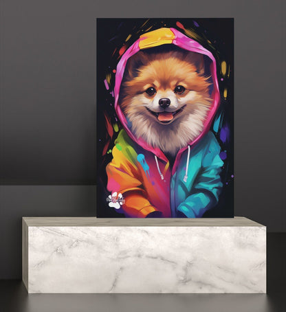 Pomeranian mit Kapuze - Leinwand 30x45cm - Multitalenty