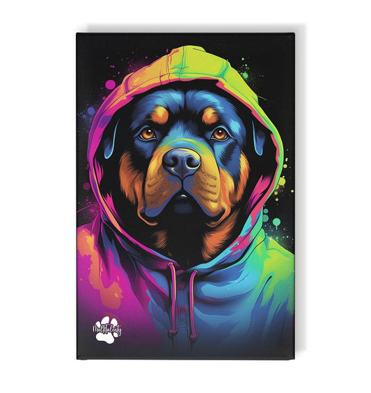 Rottweiler mit Kapuze - Leinwand 30x45cm - Multitalenty