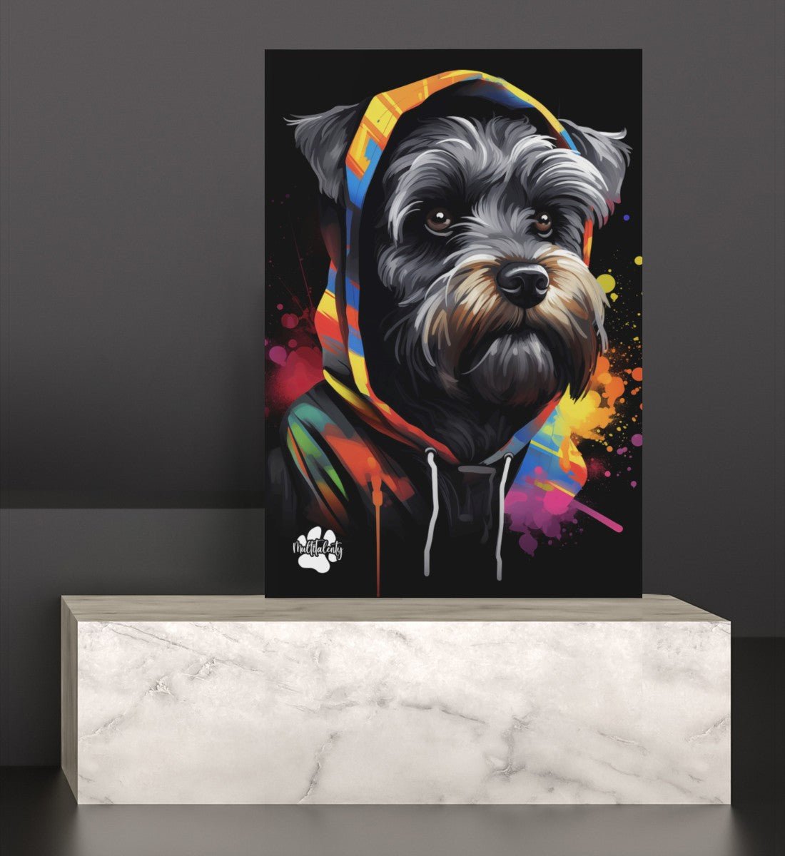 Schnauzer mit Kapuze - Leinwand 30x45cm - Multitalenty