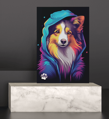 Sheltie mit Kapuze - Leinwand 30x45cm - Multitalenty