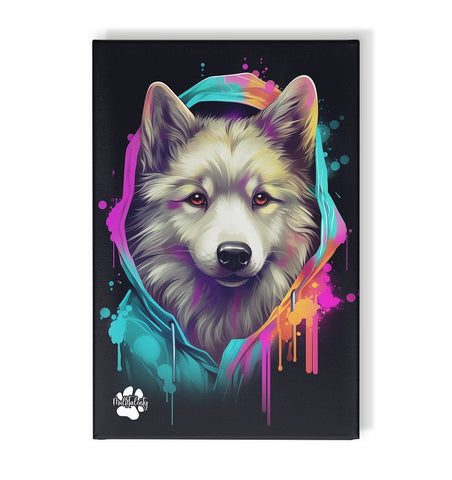 Weißer Schäferhund mit Kapuze - Leinwand 30x45cm - Multitalenty