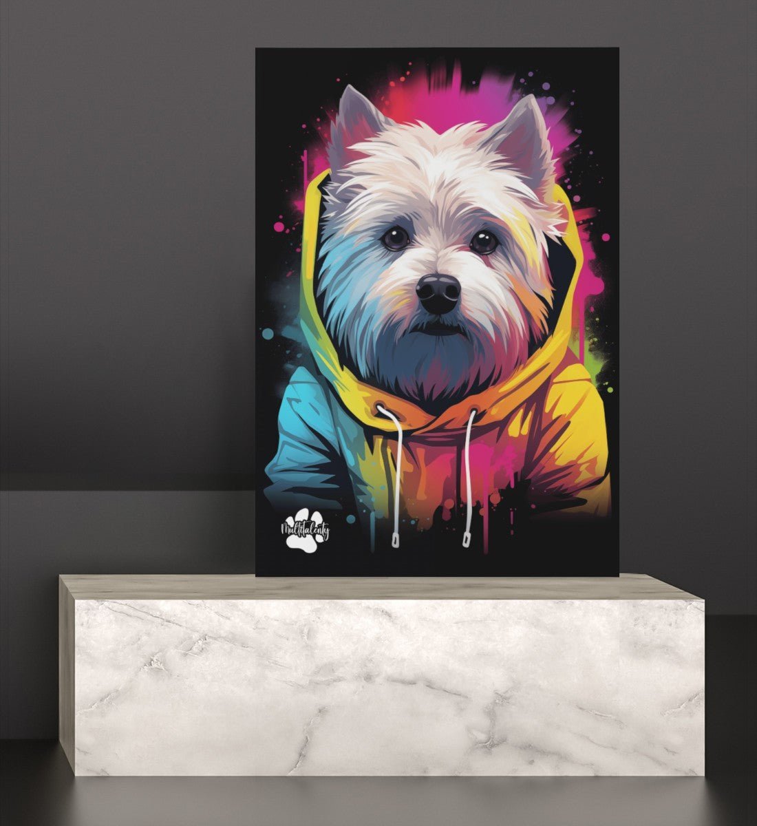 West Highland White Terrier mit Kapuze - Leinwand 30x45cm - Multitalenty